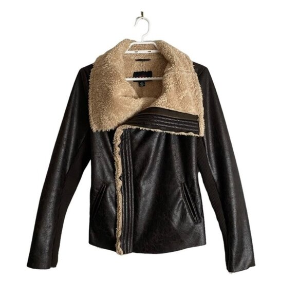 Pusch Women's Brown Faux Leather Moto Jacket - Picture 1 of 7
